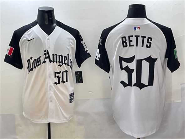 Men%27s Los Angeles Dodgers #50 Mookie Betts White Black Mexico 2025 LA Gothic Style With Fernando Patch Vapor Premier Limited Stitched Jersey->los angeles dodgers->MLB Jersey